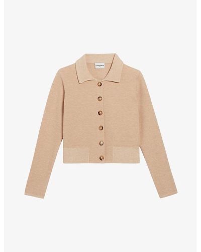 Claudie Pierlot Collared Long-sleeve Knitted Cardigan - Natural