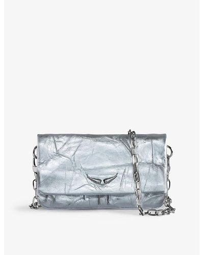Zadig & Voltaire Rock Branded-charm Nano Leather Clutch Bag - Gray