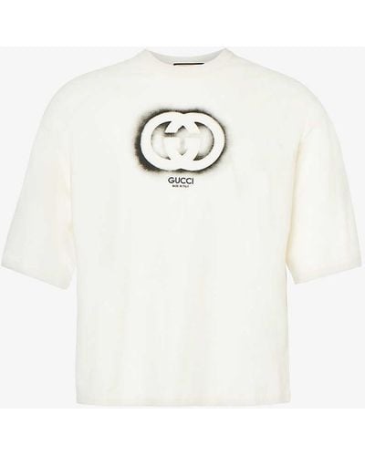 Gucci Brand-print Boxy-fit Cotton-jersey T-shirt - White