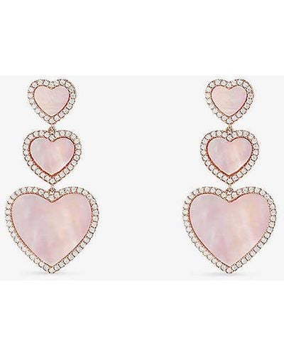 Apm Monaco Eternelle Pink Nacre, Cubic-zirconia Heart 18ct Gold-plated Earrings - White