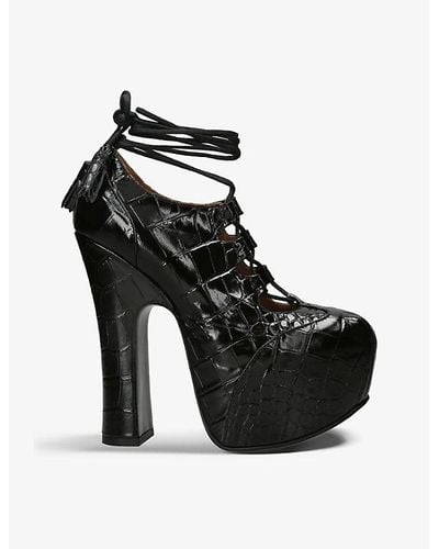 Vivienne Westwood Elevated Ghillie Croc-embossed Leather Platform Sandals - Black