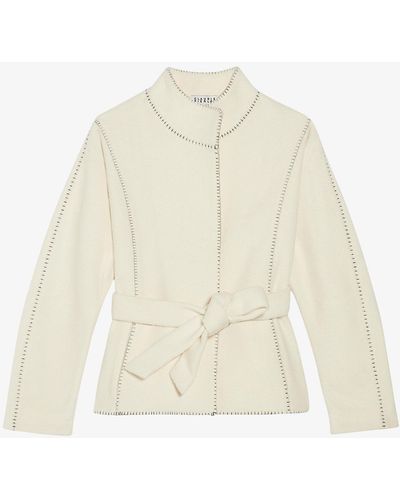 Claudie Pierlot Genet Belted Wool-blend Jacket - White