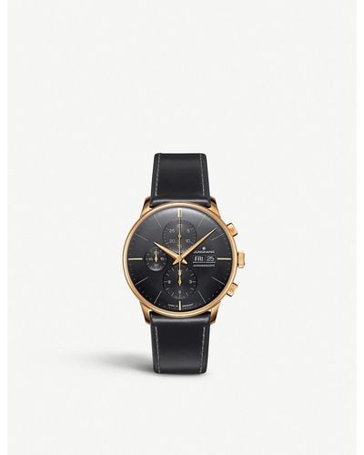 Junghans 027/7923.01 Meister Chronoscope Rose Gold-plated Stainless Steel And Leather Watch - Black