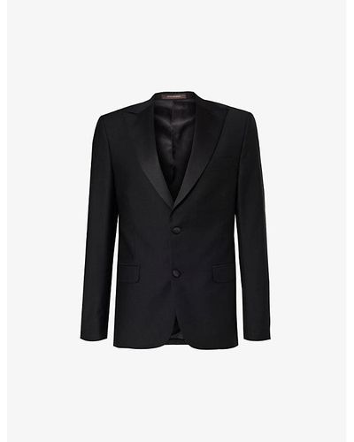 Oscar Jacobson Structured-shoulder Peak-lapel Regular-fit Wool Tuxedo Jacket - Black
