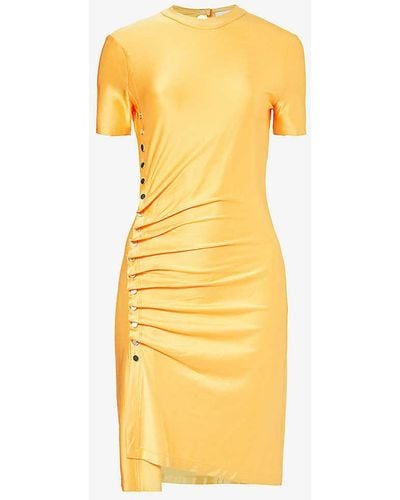 Rabanne Round-neck Short-sleeve Stretch-woven Mini Dress - Metallic