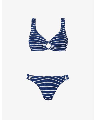 Hunza G Vy/white Hallie Striped Recycled Polyester-blend Bikini - Blue