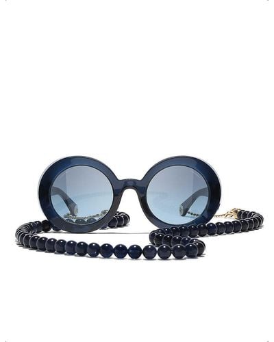 Chanel Ch5489 Round-frame Chain Acetate Sunglasses - Blue