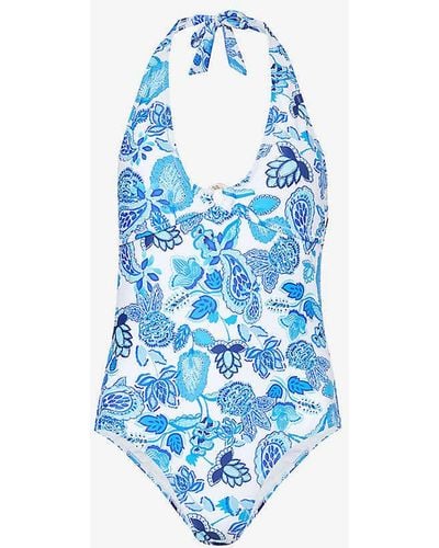 Aspiga Graphic-pattern Stretch Recycled-polyester Swimsuit - Blue