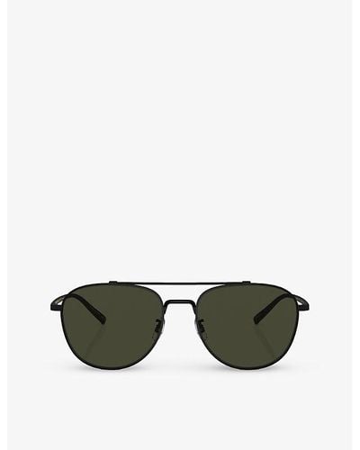 Oliver Peoples Ov1335st Rivetti Pilot-frame Titanium Sunglasses - Green