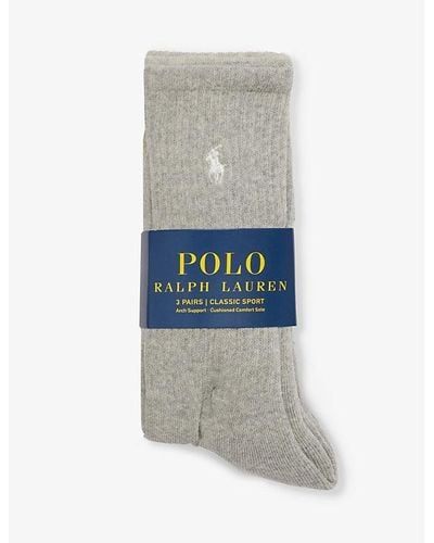 Polo Ralph Lauren Logo-embroidered Crew-length Pack Of Three Cotton-blend Socks - Gray