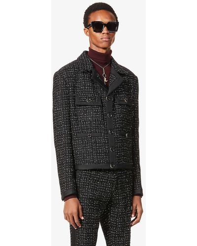 Amiri Boucle Cropped Tweed Jacket - Black
