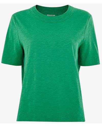 Whistles Rosa Double-trim Short-sleeved Cotton-jersey T-shirt - Green
