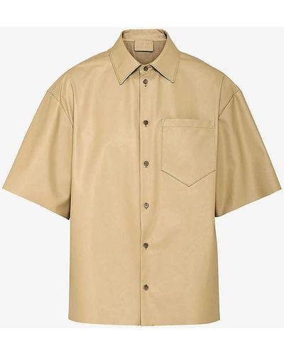 Prada Short-sleeved Spread-collar Boxy-fit Leather Shirt - Natural