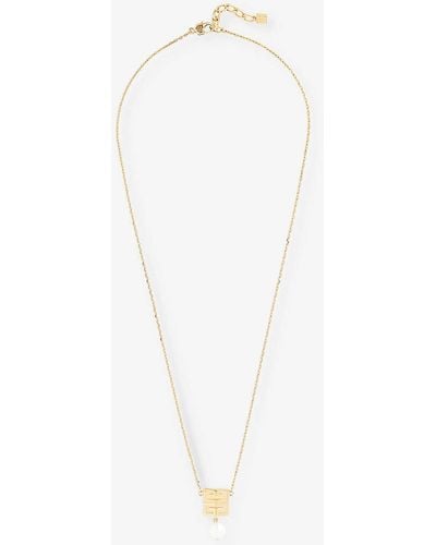 Givenchy Logo-engraved Pearl-embellished Brass Pendant Necklace - White