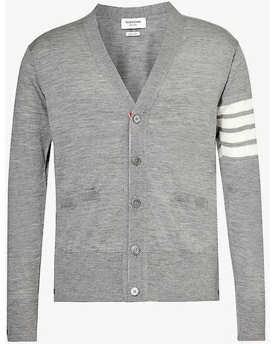 Thom Browne Four-bar V-neck Wool-knitted Cardigan - Grey