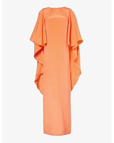 Max Mara Elegante Baleari Cape-sleeve Silk Gown - Orange