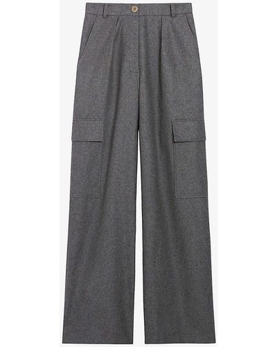 Claudie Pierlot Loose Wide-leg Mid-rise Wool-blend Trousers - Grey