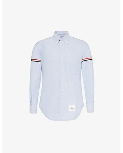 Thom Browne Brand-patch Long-sleeved Cotton Shirt - Blue