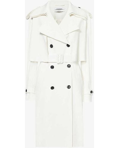 Another Tomorrow Double-breasted Notch-lapel Regular-fit Hemp-blend Coat - White