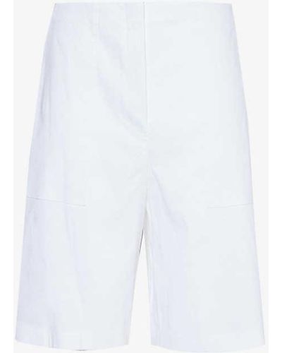 Theory Woven-texture Regular-fit Linen-blend Shorts - White