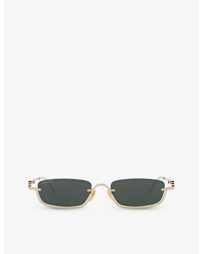 Gucci Gc002042 gg1278s Rectangle-frame Metal Sunglasses - Green