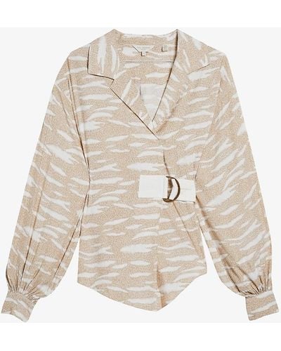 Ted Baker Anehsa Faux-wrap D-ring Woven Top - Natural