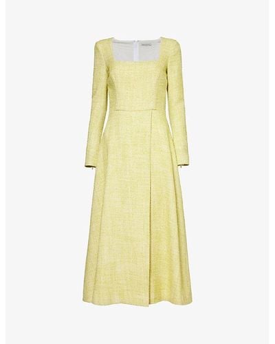 Emilia Wickstead Fara Tweed-texture Cotton-blend Maxi Dress - Yellow