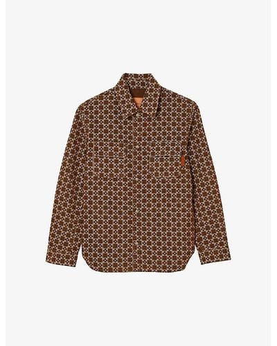 Sandro Cross Logo-print Regular-fit Wool-blend Overshirt - Brown