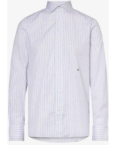 HOMMEGIRLS Striped Brand-embroidered Cotton-poplin Shirt - White