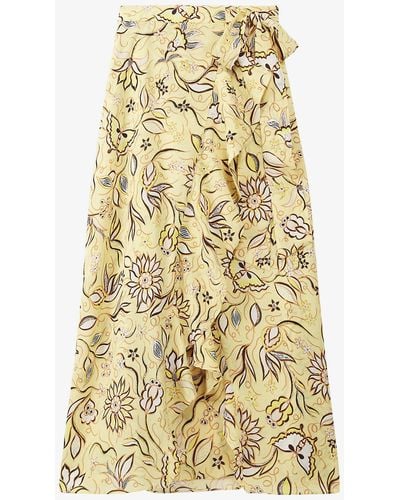 The Kooples Ruffle-trimmed Floral-print Woven Midi Skirt - Multicolour