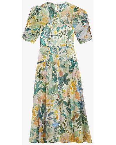 Ted Baker Mincia Floral-print Puff-sleeve Woven Midi Dress - Green