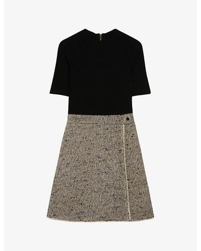 Ted Baker Tural Feliod Tweed-skirt Short-sleeve Woven Mini Dress - Black
