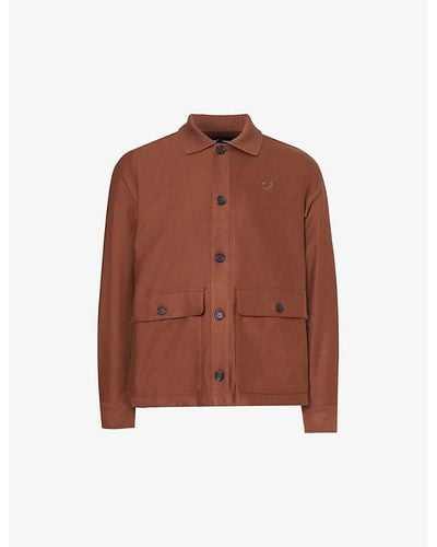 Fred Perry Logo-embroidered Flap-pocket Cotton-twill Overshirt X - Brown