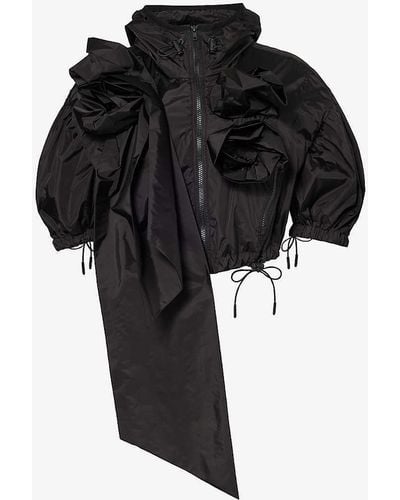 Simone Rocha Hooded Cropped Shell Jacket - Black