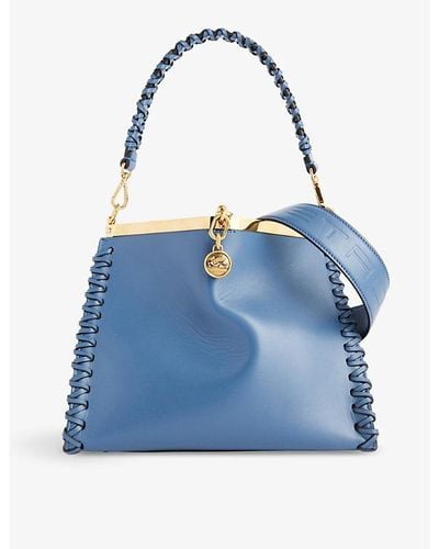 Etro Vela Braided-strap Leather Top-handle Bag - Blue