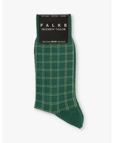 FALKE Modern Tailor Check-pattern Cotton-blend Socks - Green