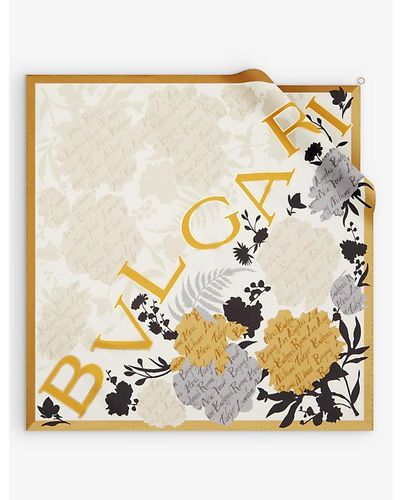 BVLGARI Logo Bouquet Graphic-print Silk-twill Scarf - Metallic