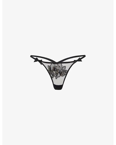 Agent Provocateur Lindie Mid-rise Embroidered Floral Mesh Thong Xx - White