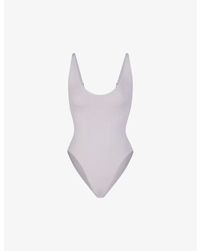Skims Signature Swim Scoop-neck Stretch Recycled-nylon Swimsuit - Multicolor