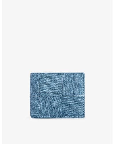 Bottega Veneta Intrecciato-woven Denim-print Leather Wallet - Blue