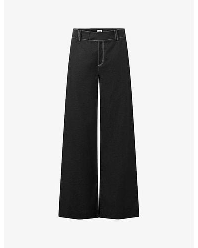 Twist & Tango Ginny Contrast-stitch Wide-leg Mid-rise Linen-blend Pants - Black
