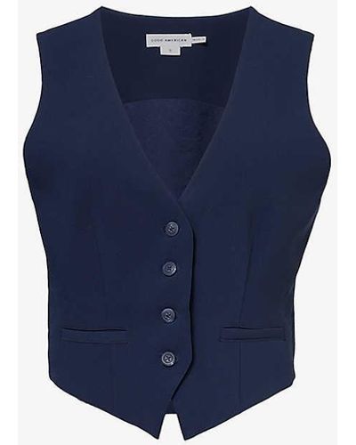 GOOD AMERICAN Luxe V-neck Single-breasted Woven Waistcoat - Blue