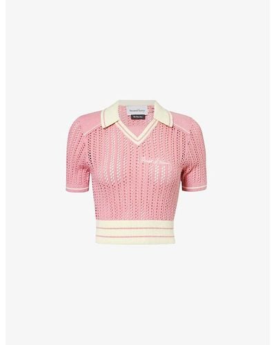 House Of Sunny Brand-embroidered Cropped Cotton Top - Pink