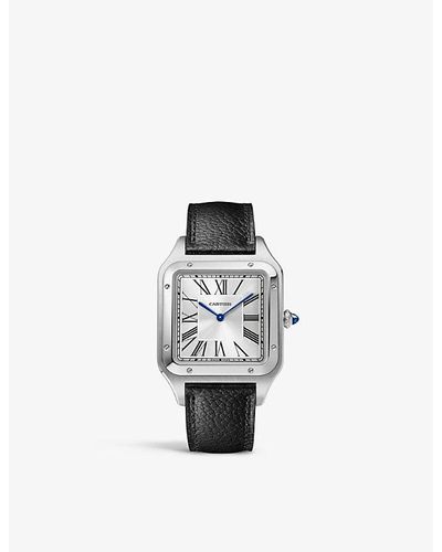 Cartier Crwssa0044 Santos-dumont Extra-large Stainless- And Leather Mechanical Watch - White