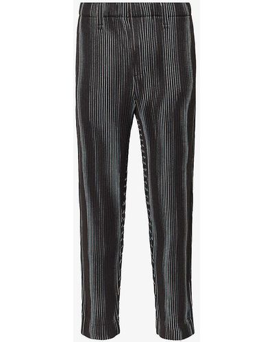 Homme Plissé Issey Miyake Tweed Pleats Elasticated-waistband Tapered-leg Regular-fit Woven Trousers - Grey