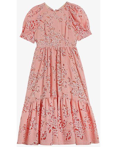 Ted Baker Puff-sleeve Tiered Woven Maxi Dress - Pink