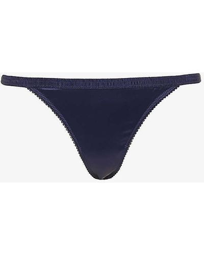 Love Stories Room Service Scalloped-trim Stretch-woven Thong - Blue