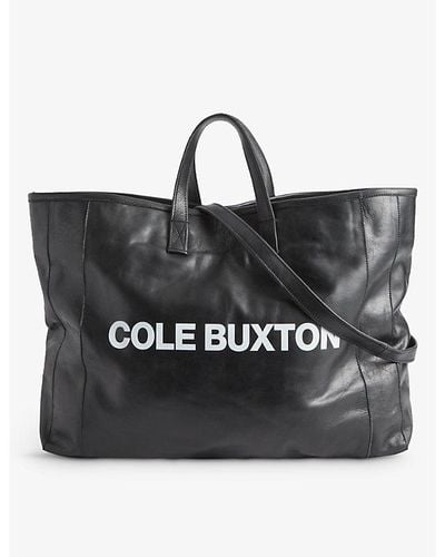 Cole Buxton Brand-print Leather Tote Bag - Black