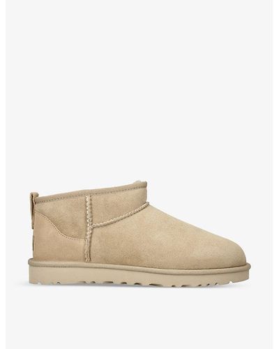 UGG Classic Ultra Mini Logo-patch Suede And Shearling Ankle Boots - Natural