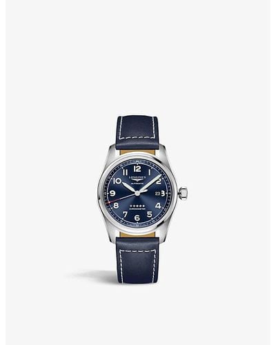 Longines L3.811.4.93.0 Spirit Stainless-steel And Leather Automatic Watch - Blue